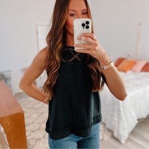 Roxy Black Boho Lace Tank • Size Small